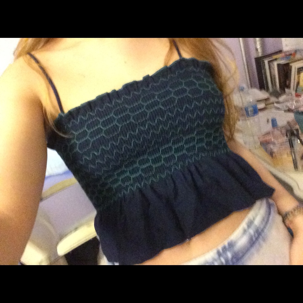 Smocked contrast stitch crop top